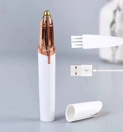 Eyebrow trimmer in use for painless facial hair removal